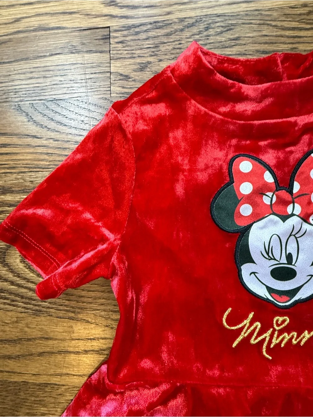 Disney Junior Girls Minnie Mouse Red Velvet Dress Embroidered Bow Detail 3T